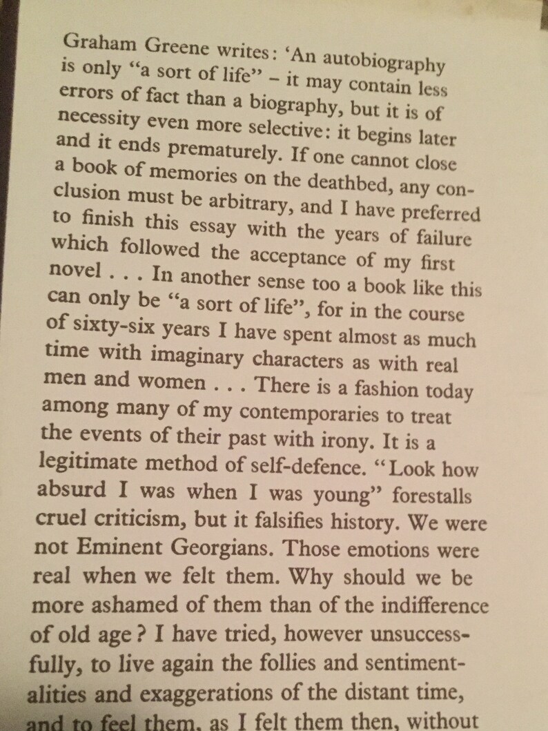 May include: A close-up of a page from a book with text about an autobiography. The text discusses the challenges of writing an autobiography and the author's personal experiences.
