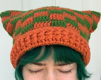 Checkered Cat Hat Crochet Pattern