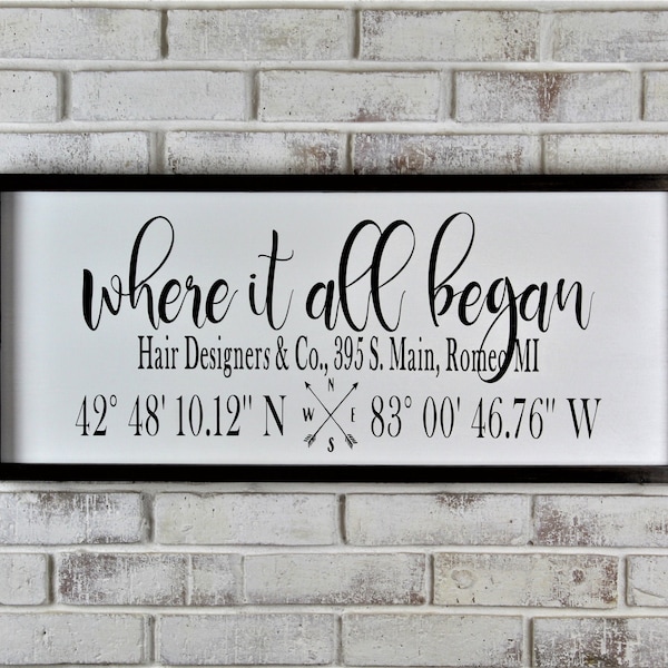 Where it all began | Latitude Longitude Sign | GPS Sign | Coordinates Sign | New Homeowner Gift | New Business Owner Gift | Where We Met