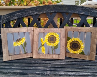 Framed Sunflower Farmhouse Art / Hand-painted Sunflowers / Sunflower Wall Art / Sunflower Framed Art / Farmhouse Wall Art / Fall Home Decor