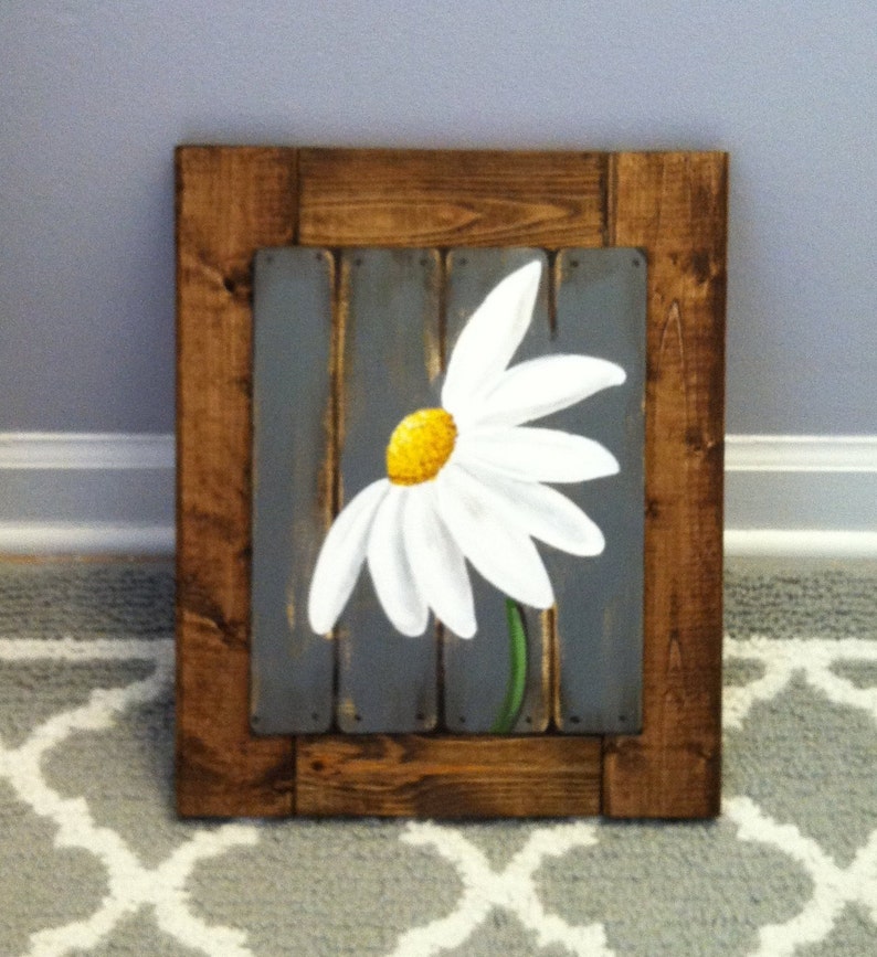 Framed Daisy Painting Gerbera Art Kitchen Farm Image 0