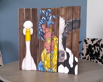 Rustic Farm Animal Wood Sign Set, Hand-Painted Country Decor