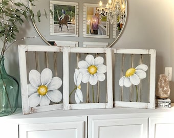 Rustic Framed Daisy Painting Set, Farmhouse Wall Decor