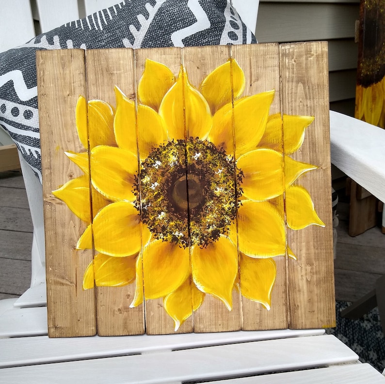 Hand-painted sunflower on wood-Sunflower Valentine Gift-Housewarming gift-Gift for mom-Sunflower wall art-Sunflower fall decor, Mothers Day 