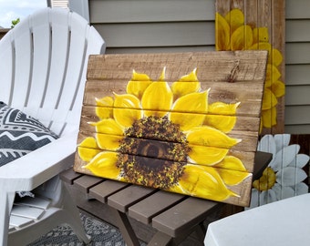 Hand Painted Sunflower Wood Sign, Rustic Home Decor