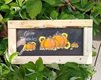 Thanksgiving Decor, Pumpkin Decor, Fall Shelf Sitter, Fall Decorations, Pumpkin Painted on Wood, Give Thanks Sign, Pumpkin Art, Fall art