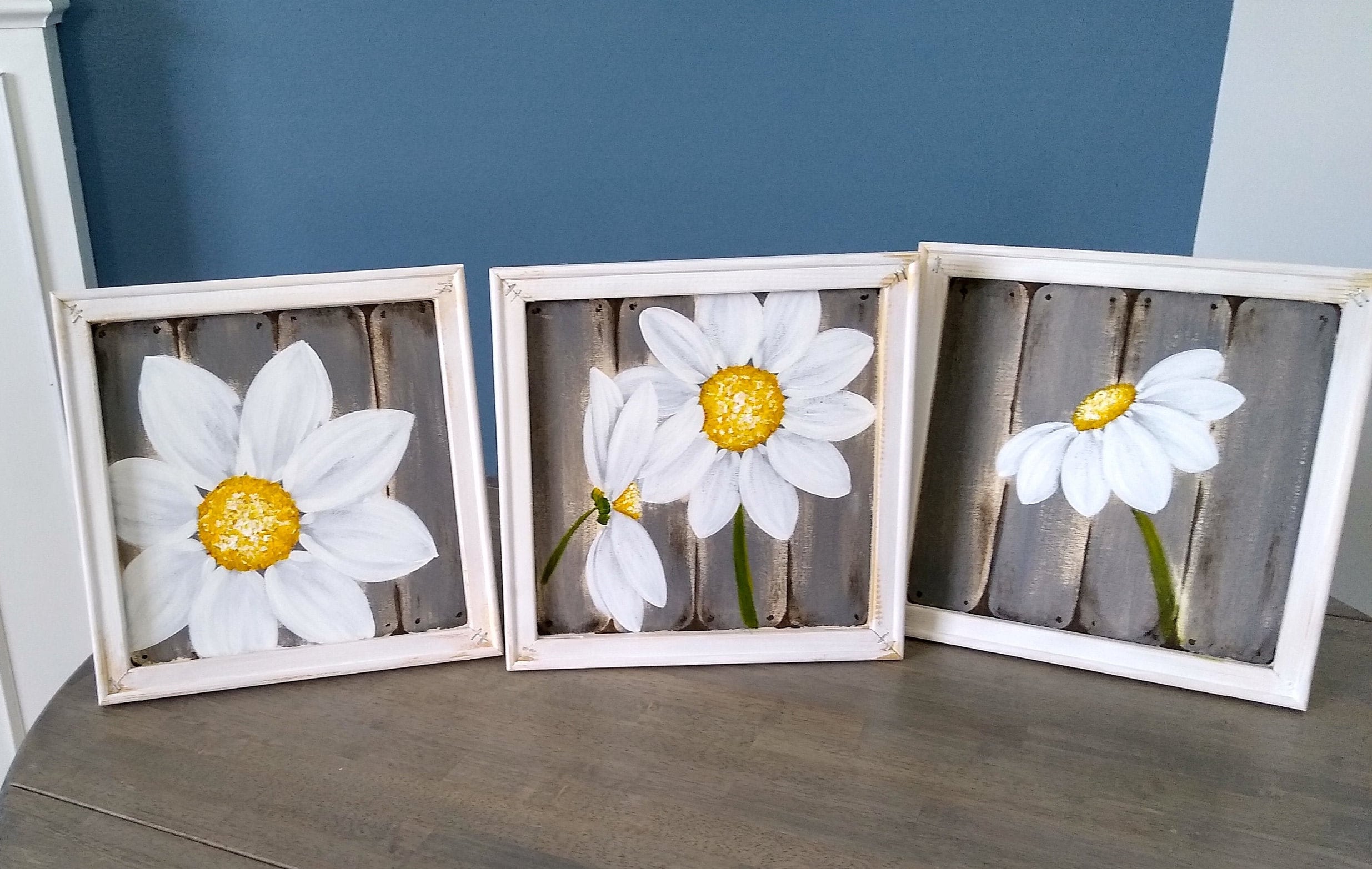 Framed Daisy Art Set White Daisy Wall Paintings Daisy Etsy