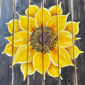 Hand-painted sunflower on wood-Sunflower Gift-Housewarming gift-Gift for mom-Sunflower wall art-Sunflower fall decor