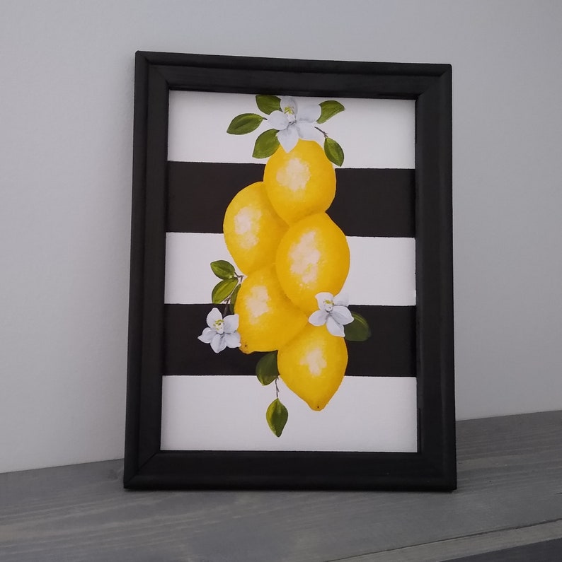 Lemon Acrylic Artwork / Kitchen Citrus Art / Lemon Wall Decor Etsy