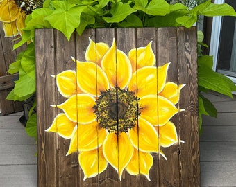 Sunflower Indoor/Outdoor Wood Art, Hand-painted Sunflower Painting, Fall Decor, Summer Wall Art, Floral Bathroom Art, Sunroom Art, gift