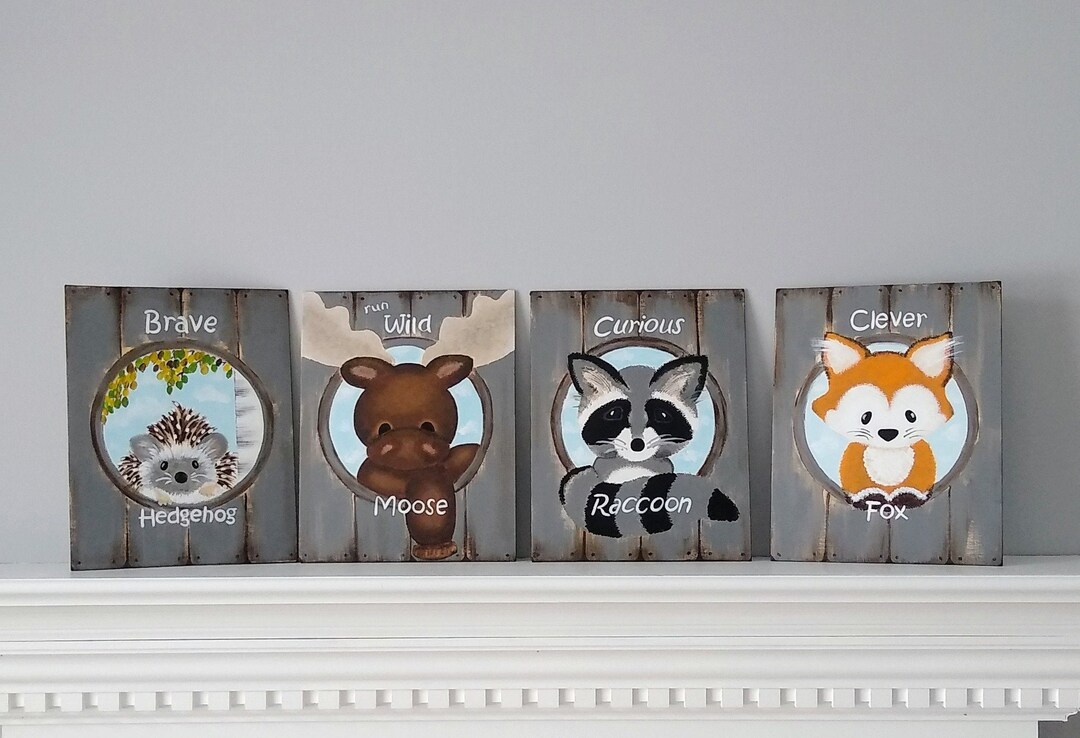 Woodland Nursery Art / Forest Animal Nursery / Fox Nursery Art / Rustic