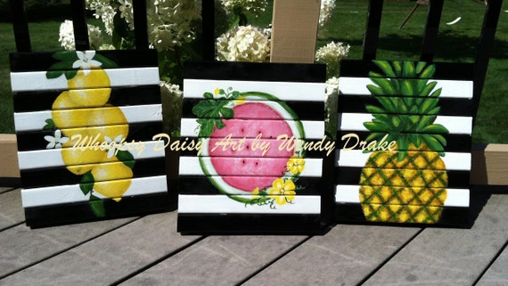 Citrus Fruit Painting Kitchen Art Sunroom Ideas Sunroom Decor Watermelon Art Lemon Decor Pinapple Art Housewarming Gift Art