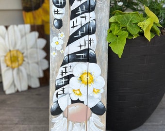 2 ft. Daisy Gnome Porch Sign, Gnome Painting, Gnome Decor,  Fun Porch Decor, Daisy Gnome, Black and White Decor, Wood Gnome art, Gnome art