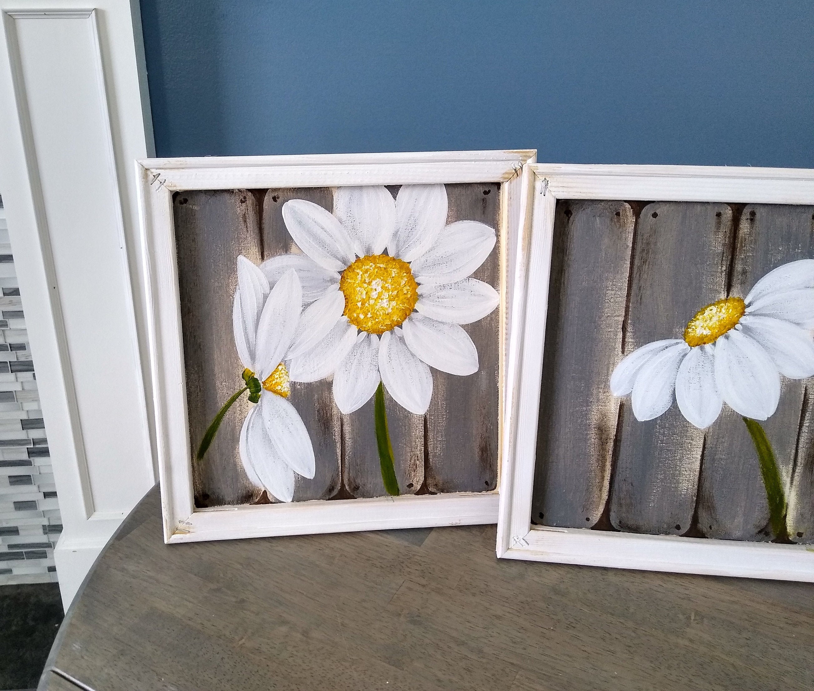 Framed Daisy Art Set White Daisy Wall Paintings Daisy Etsy