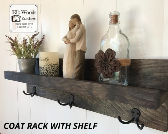 Coat Rack with Shelf | Wall Mount Entry Shelf | Rustic Wooden Coat Rack Wall Mount | Entryway Coat Rack with Shelf | Coat Rack Hooks |