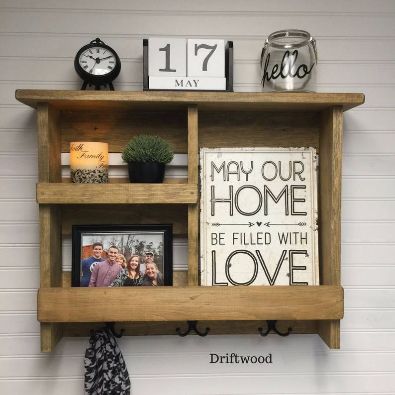 Entryway Shelf With Metal Hooks Wall Organizer Wooden Key Doorway Decor
