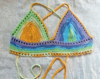 Handmade Crochet Top Pastel Rainbow Crochet Bralette Tank Top Crochet Crop Top Handmade Top Festival Top