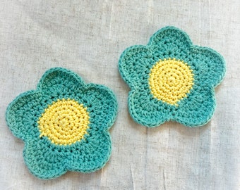 Handmade Crochet Coasters Crochet Daisy Coasters Flower Coasters Funky Home Decor Colorful Retro Coasters