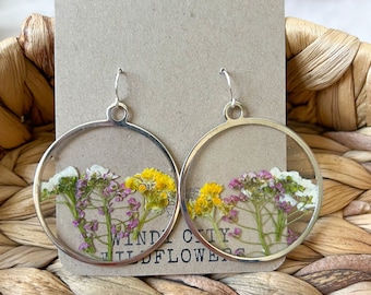 Real Flower Resin Earrings | Wildflower Earrings | Simple Earrings with Pressed Flowers | Dried Flower Earring | Silver Dangle Earrings