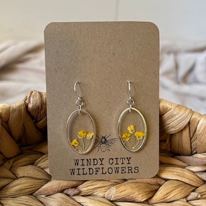 Real Flower Resin Earrings Silver Earrings with Yellow Pressed Flowers Simple Floral Earrings with Dried Flowers image 3