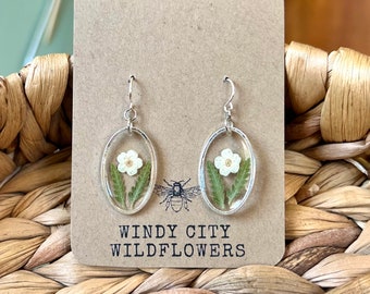 Real Flower Resin Earrings | Silver Earrings with Fern and Forget Me Not Pressed Flowers | Simple Floral Earrings with Dried Flowers