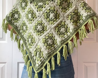 Crochet Poncho Pattern Beginner Crochet Pattern Granny Square Poncho 70s Crochet Fringe Poncho Crochet Shawl