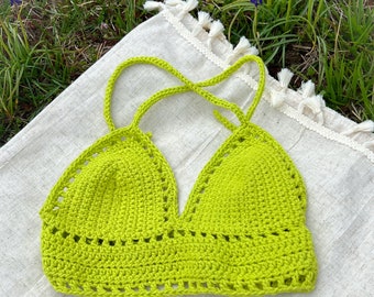 Handmade Crochet Top Crochet Bralette Tank Top Crochet Crop Top Handmade Top Festival Top Slime Green Top