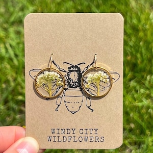 Handmade Pressed Flower Earrings White Alyssum Earrings Floral Earrings Simple Gold Earrings Real Flower Earrings Dried Flower Simple