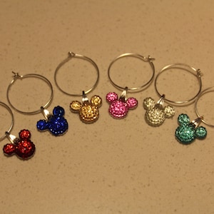 Mickey Mouse Disney Crystal Bling Rhinestone Wine Charms Set of SIX