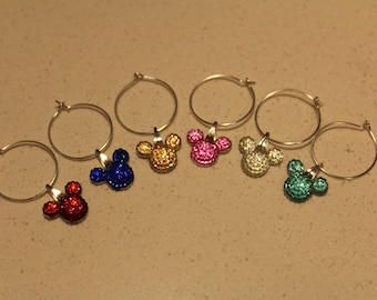 Mickey Mouse Disney Crystal Bling Rhinestone Wine Charms Set of SIX