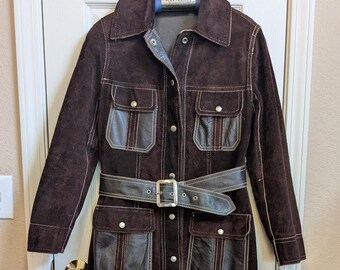 Vintage 1970s Reversible Full Grain Leather Trench Coat, Belted