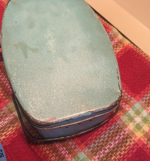 1940s Antique Metal Lunch Box with Insert and Han… - image 9