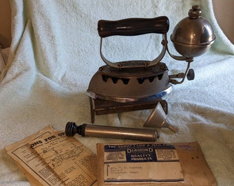 1930s Antique Gas Iron The Diamond Akron Lamp and Mfg. Co. Plus Accessories
