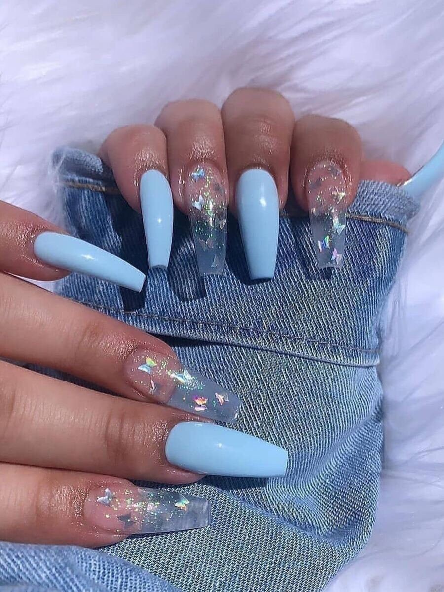 Baby Blue Butterfly Coffin Press On Nails Etsy Baby Blue Butterfly Coffin Press On Nails Etsy