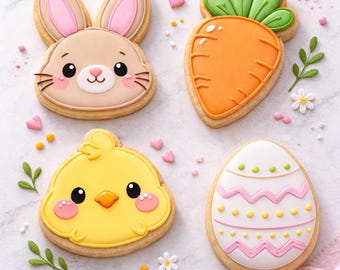 Easter Cookie Cutter Set | Bunny Carrot Chick Egg | Spring Cookie Cutters | 3D Printed Baking Tools | Fondant & Sugar Cookies Clay