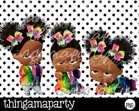 Light Skin African American Melted Crayon Rainbow LGBT Pride Baby Girl | Babies of Color Set | Afro Puffs | Clipart | Instant Download boss Il_570xn