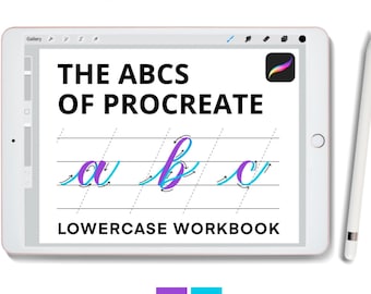 The ABCs of Procreate: Lowercase & Capital Modern Calligraphy Workbooks and Color-Changing Procreate Brush