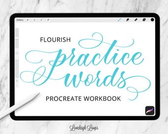 Procreate Workbook: Flourish Practice Inspirational Words