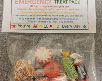 Emergency Treat Pack, Sweet Thoughts goody bag, friends, co-workers, secretary, have a great day, smile, staff, workplace, kids, teachers