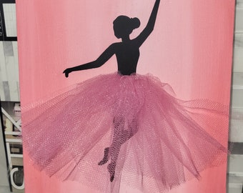 Ballerina Tutu Canvas Art – Original Acrylic Painting, Girl Nursery Decor