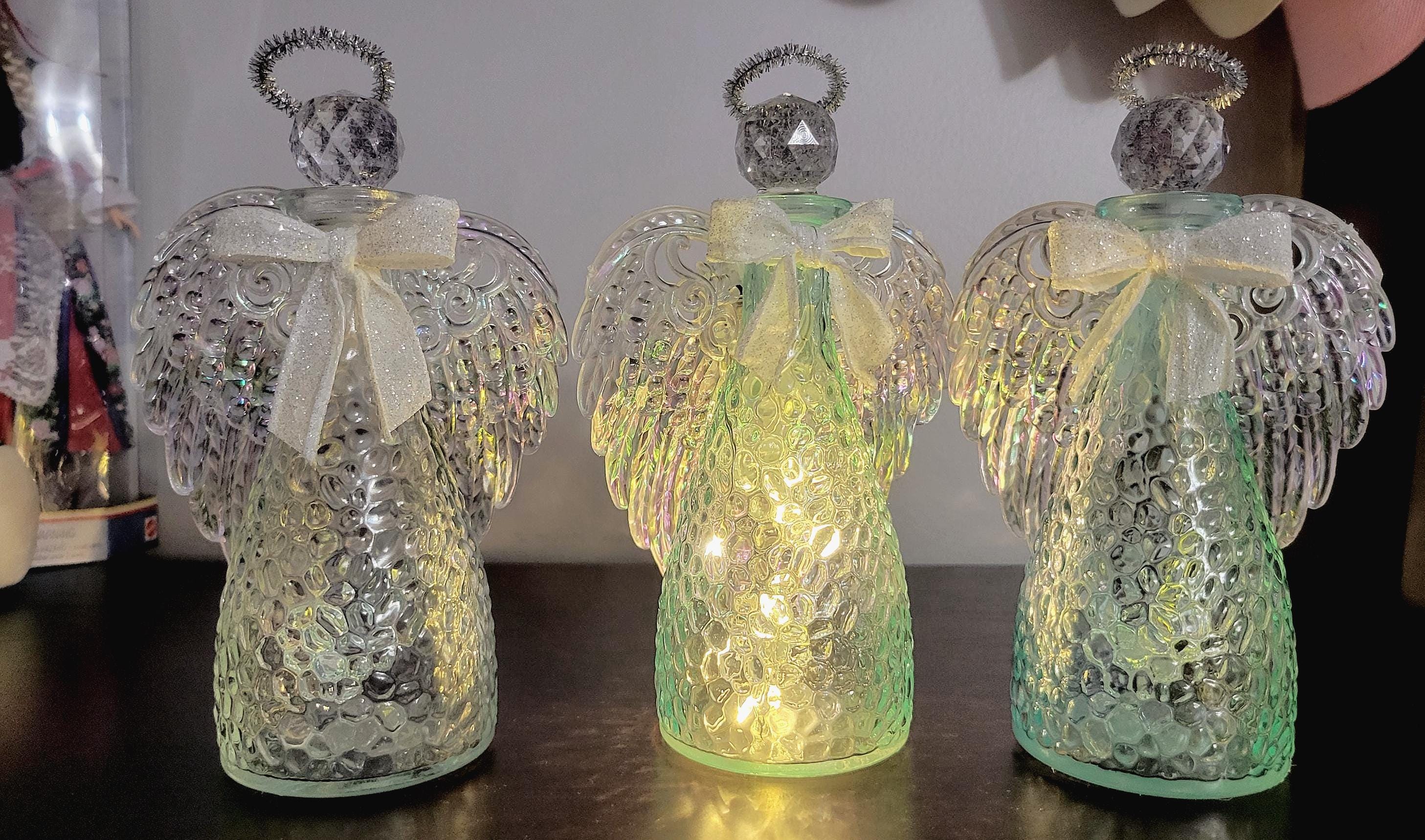 Angel glass Bottle Remembrance/ Guardian Angel Figurine, Home Decor , Holiday Winter, Handmade Christmas, Holiday Winter Decor