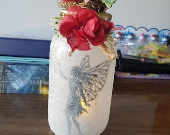 Hand-Painted Fairy Jar Night Light, Magical Decor