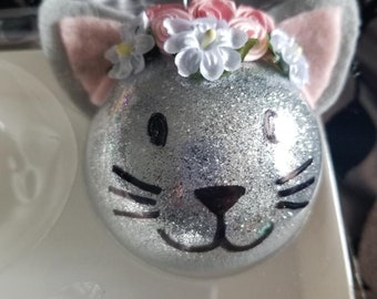 Christmas Ornament, Cat Ornament, Kitty ornament, Glitter, Eyelash, Stocking Stuffer, Babies First Christmas, Pet Gift, Cute