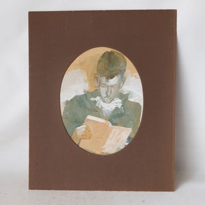 Leendert van der Vlist (1894-1962) - Acquarello olandese raffigurante un uomo che legge - firmato a matita in alto a sinistra