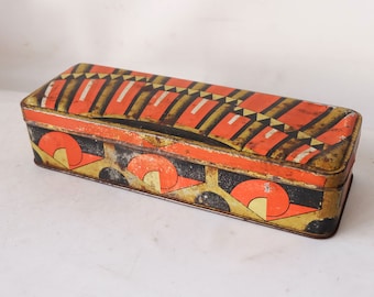 Boîte En Métal Peinte à La Main – Art Déco, Années 1920, Forme Rectangulaire