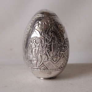 Greek fine sterling silver icon egg sculpture of Christ's Life -- free shipping worldwide --