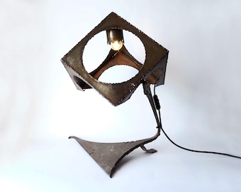 Vintage 1970&#39;s unique handmade brutalist table lamp made from metal. This is a unique piece. No one else has one.