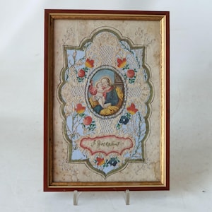 Antique 18th century polychrome canivet Holy card picture - Religious Art -