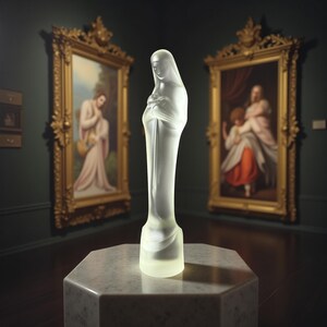 Diseño de Steph Uiterwaal (1889-1960), realizado por Glasfabriek Leerdam - Vidrio prensado Art Déco satinado "Madonna con el niño"