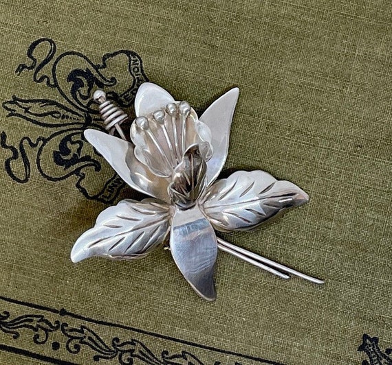 Beautiful Vintage Taxco Sterling Floral Brooch Pi… - image 1